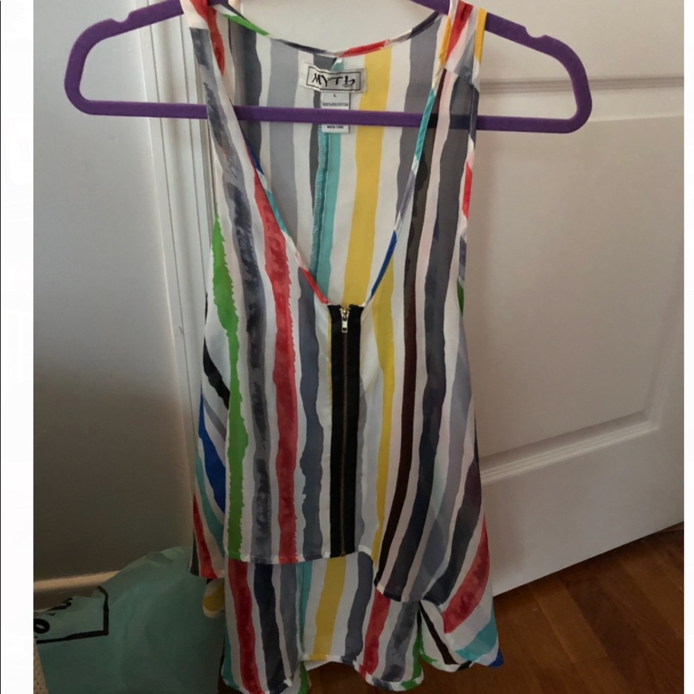 Multicolored high low tank top with front zipper